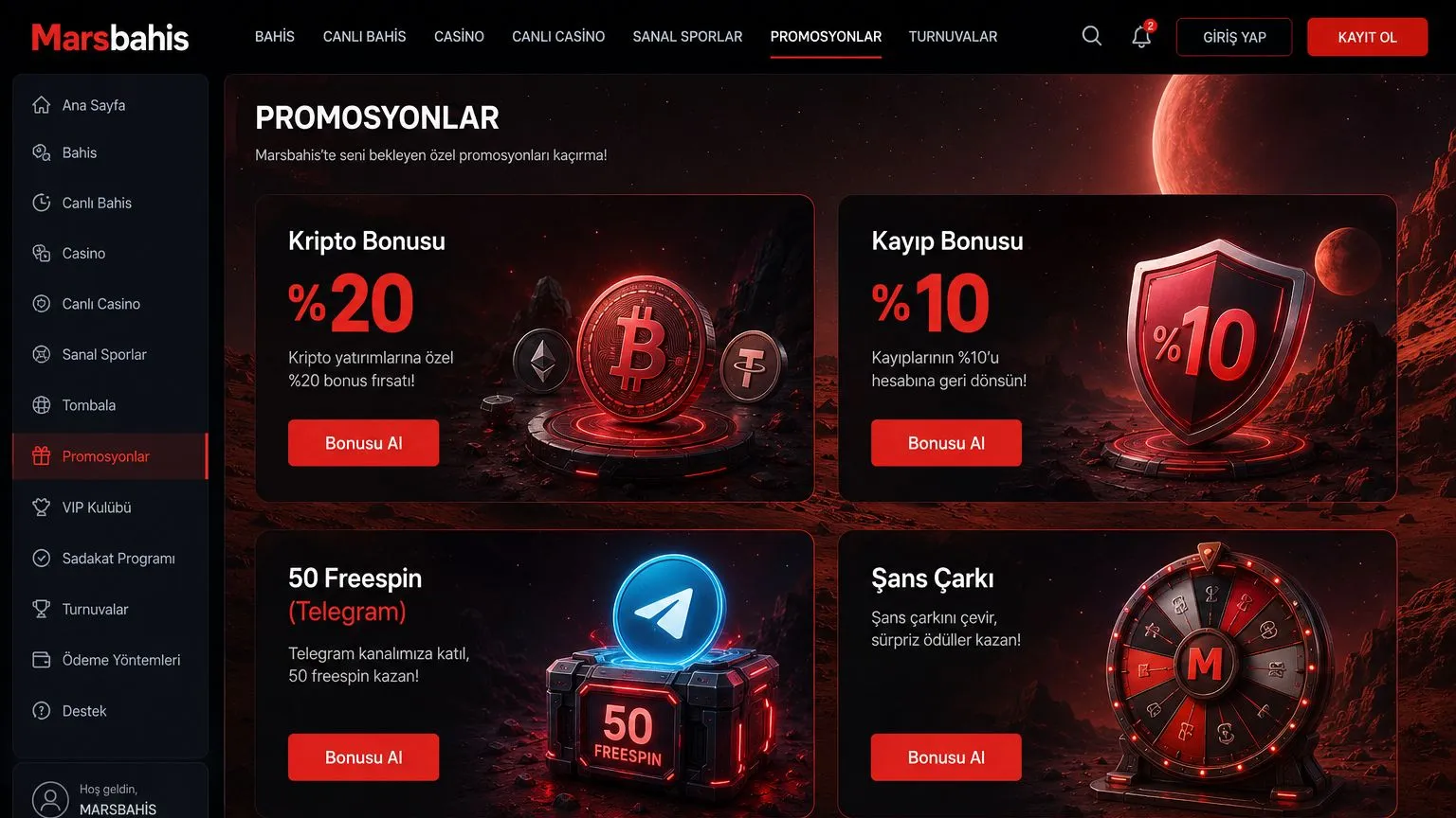 Marsbahis giriş bonusları ve promosyonlar
